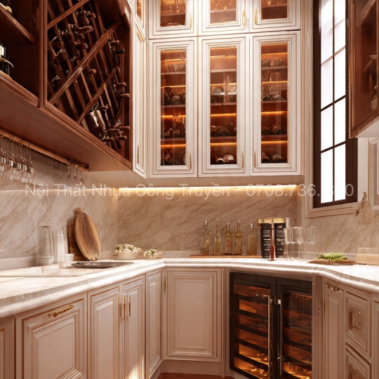 TOP mẫu tủ bếp có tủ rượu hiện đại – Sang trọng, tiện nghi, dẫn đầu xu hướng 2025 | Nội Thất Nhựa Công Truyền