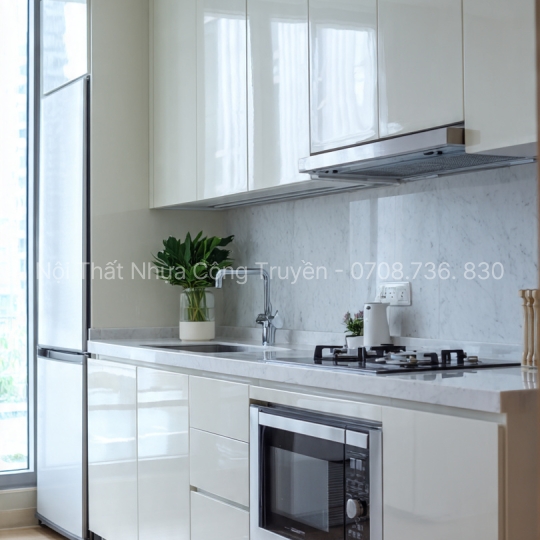 Mẫu Tủ Bếp Nhựa Picomat Tone Trắng – Xu Hướng Nội Thất 2025 Đẹp, Hiện Đại Tại Nội Thất Nhựa Công Truyền