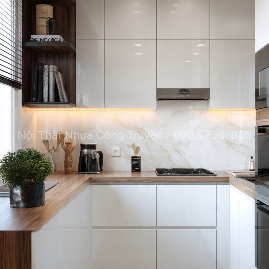 Mẫu Tủ Bếp Nhựa Picomat Tone Trắng – Xu Hướng Nội Thất 2025 Đẹp, Hiện Đại Tại Nội Thất Nhựa Công Truyền