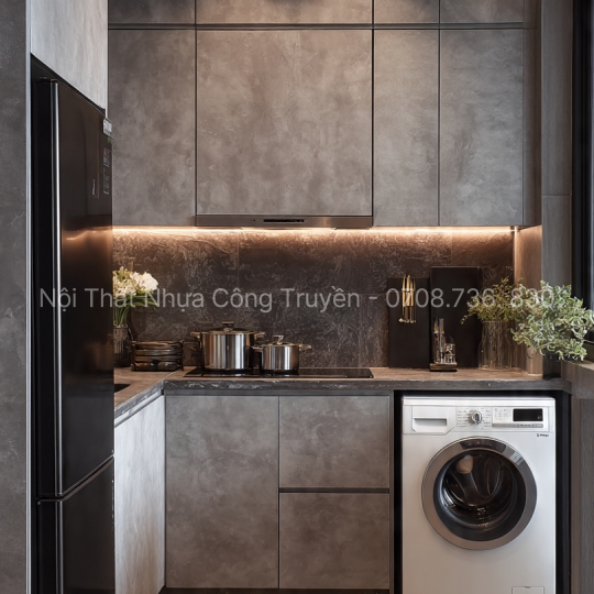 Tủ Bếp Nhựa Picomat Kết Hợp Mặt Đá Nhân Tạo – Giải Pháp Hoàn Hảo Cho Bếp Hiện Đại