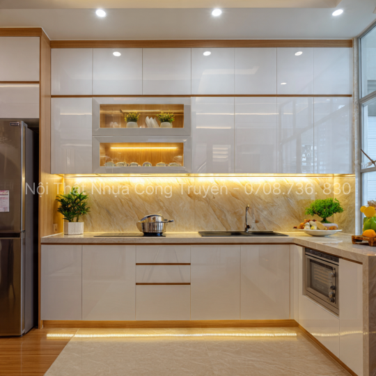 Tủ Bếp Nhựa Vinciplast Kèm Phụ Kiện Và Đèn Led – Không Gian Bếp Hiện Đại, Sang Trọng Cho Mọi Gia Đình