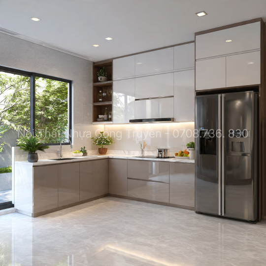 Tủ bếp nhựa cao cấp Ecoplast cánh Acrylic – Đẳng cấp sang trọng cho không gian bếp hiện đại