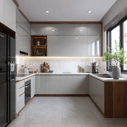 Tủ bếp nhựa Vincopro Plast đụng trần cao cấp – Thiết kế sang trọng, bền đẹp vượt thời gian cùng Nội Thất Nhựa Công Truyền