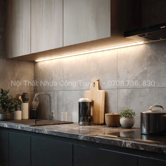 Tủ Bếp Nhựa Cao Cấp 2 Tầng Đi Kèm Phụ Kiện Đèn Led – Giải Pháp Hoàn Hảo Cho Không Gian Bếp Hiện Đại