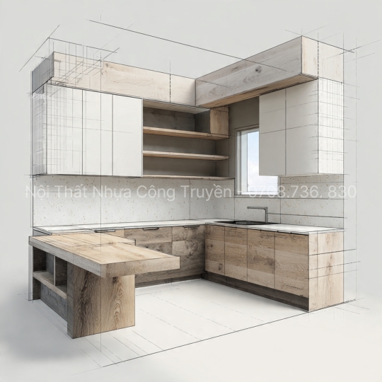 Tủ Bếp Nhựa Chữ L Đẹp Mê Ly Cho Căn Hộ Nhỏ – Tiết Kiệm Không Gian, Tăng Thẩm Mỹ