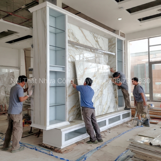 Tủ Bếp Nhựa Kết Hợp Mặt Đá Tự Nhiên – Giải Pháp Sang Trọng & Bền Bỉ Cho Không Gian Bếp Cao Cấp